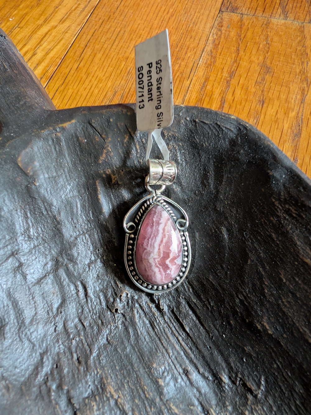 Sterling Silver Pink Teardrop Rhodochrosite Pendant